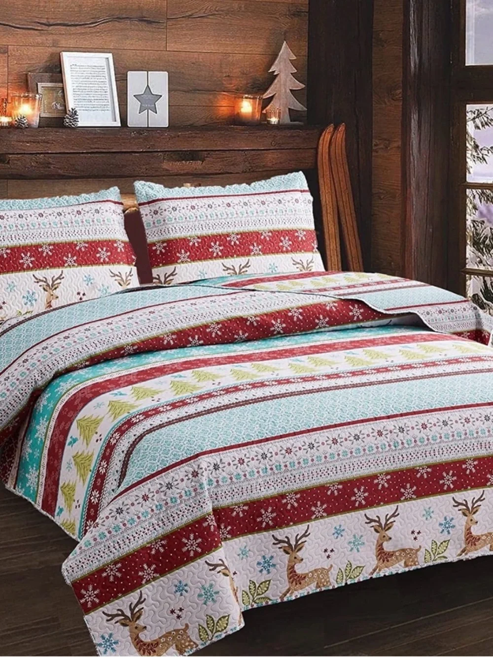 Reversible Holiday Quilt Set in Red and Multi